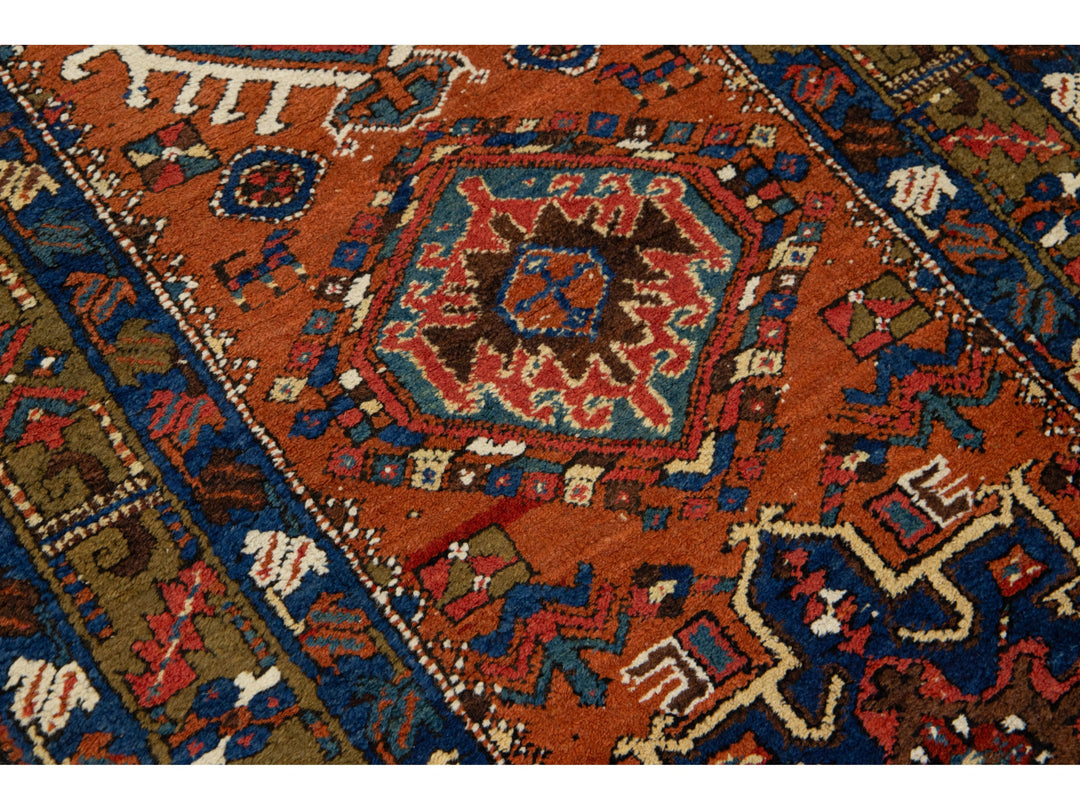 Antique Heriz Wool Runner Rug 3 X 15