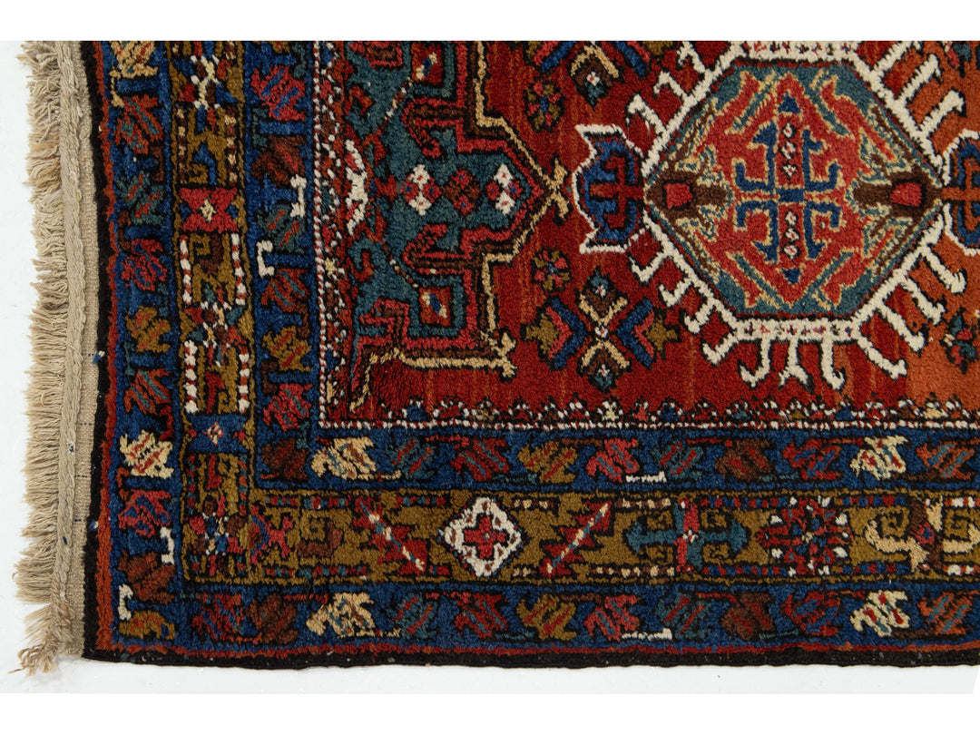 Antique Heriz Wool Runner Rug 3 X 15