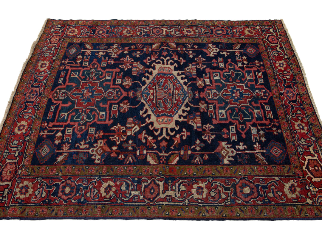 Antique Persian Heriz Wool Rug 4 X 5