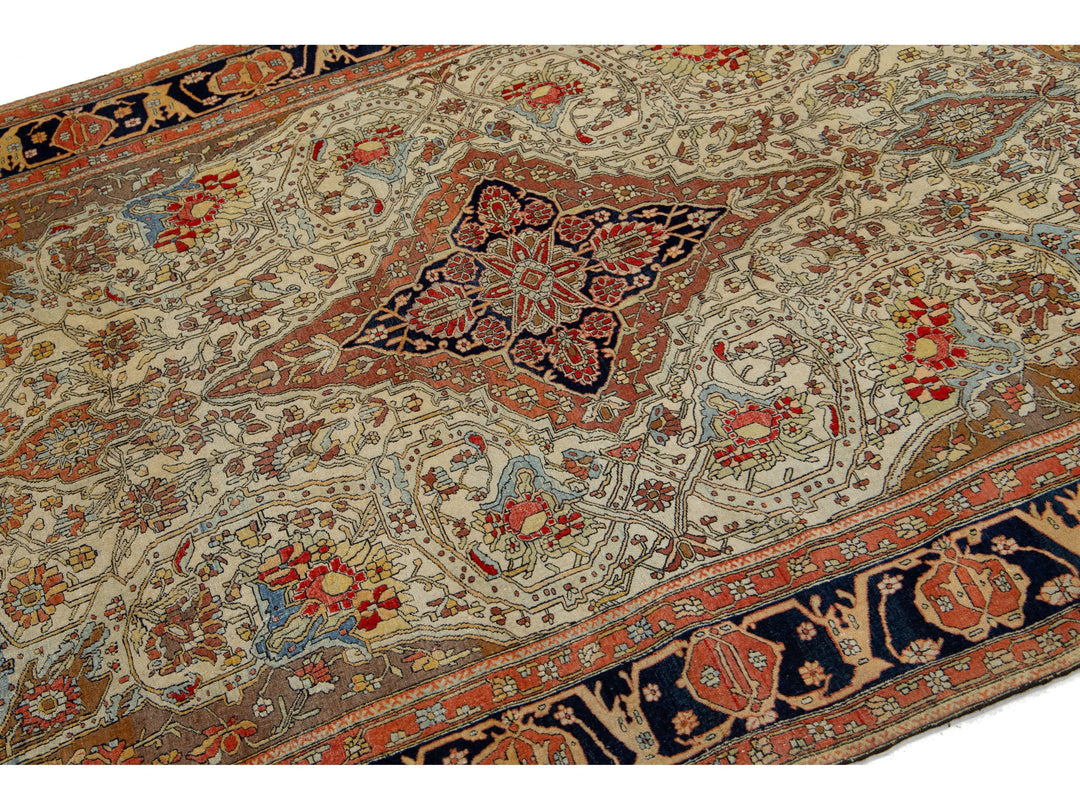 Antique Persian Mohtasham Kashan Wool Rug 5 X 7