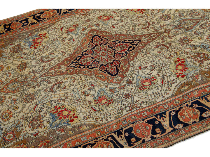 Antique Persian Mohtasham Kashan Wool Rug 5 X 7