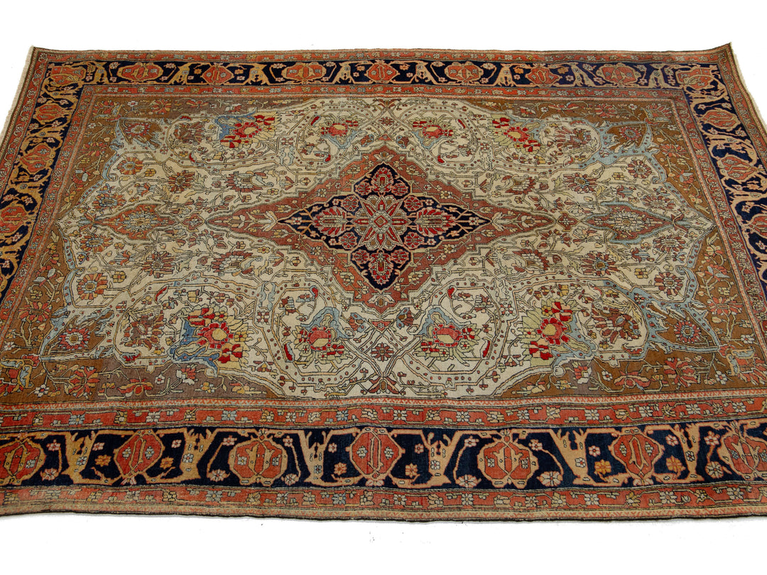 Antique Persian Mohtasham Kashan Wool Rug 5 X 7