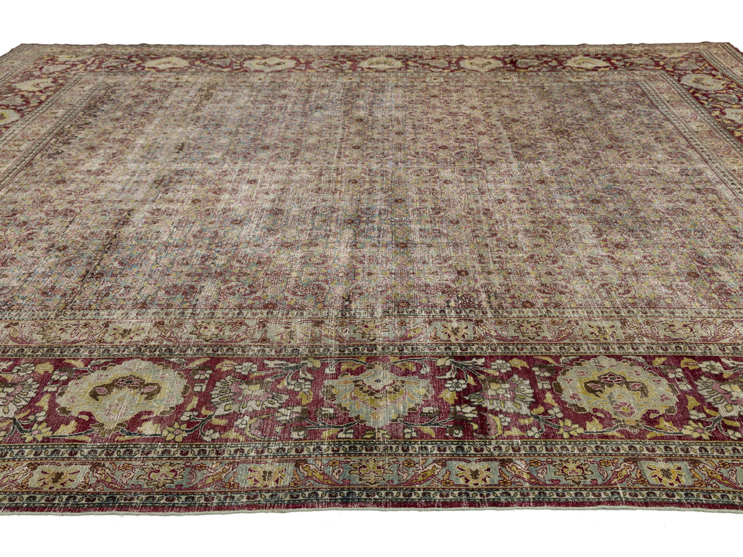 Antique Persian Mashad Wool Rug 13 X 16
