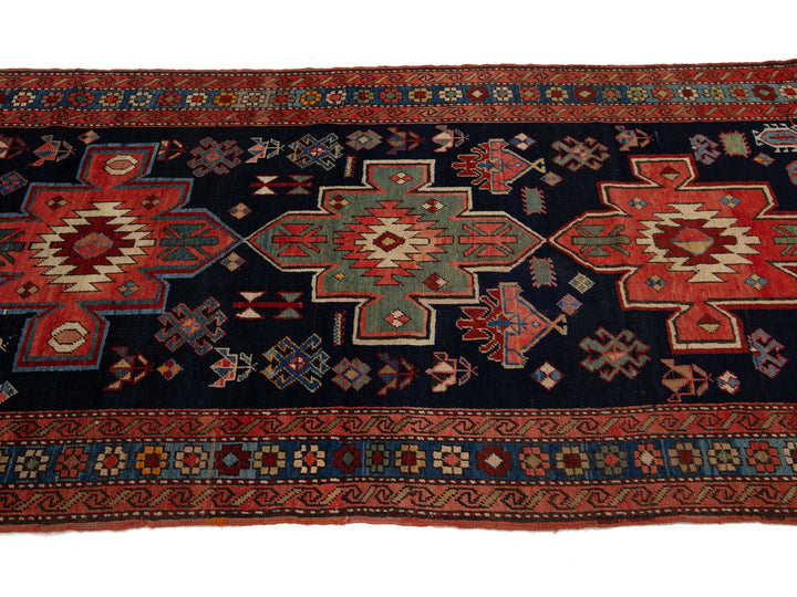 Antique Persian Kurd Wool Runner Rug 4 X 9
