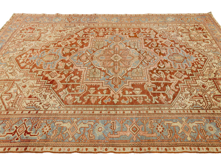 Antique Heriz Wool Rug 7 X 9