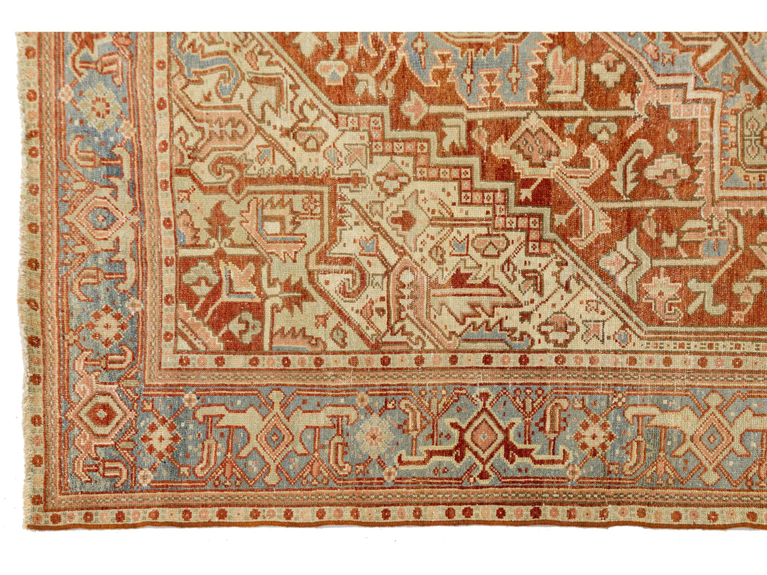 Antique Heriz Wool Rug 7 X 9
