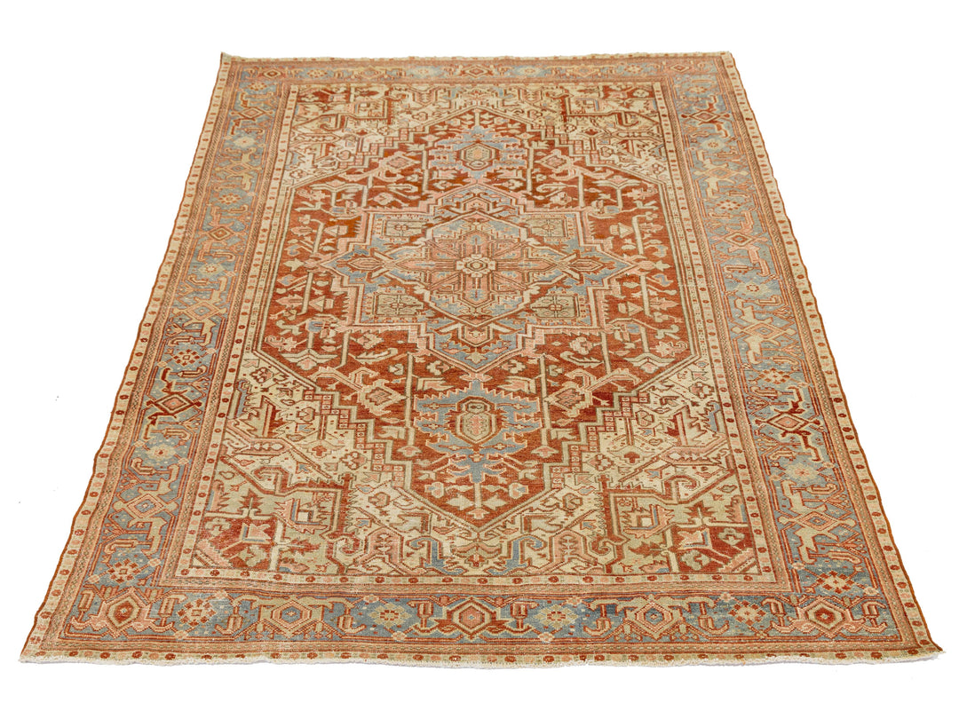 Antique Heriz Wool Rug 7 X 9