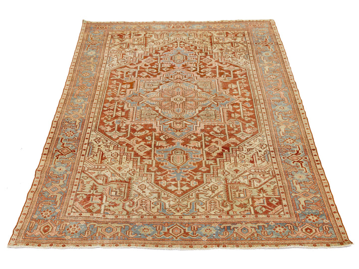 Antique Heriz Wool Rug 7 X 9