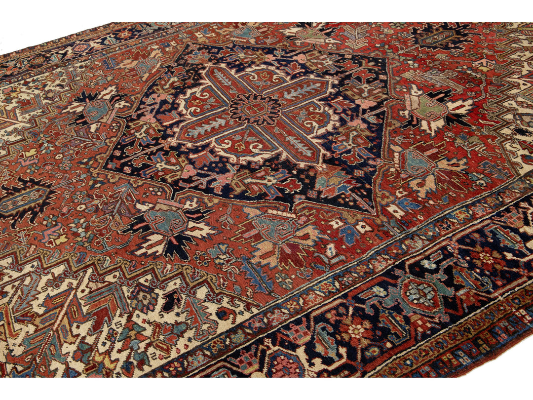 Antique Persian Heriz Wool Rug 9 X 12