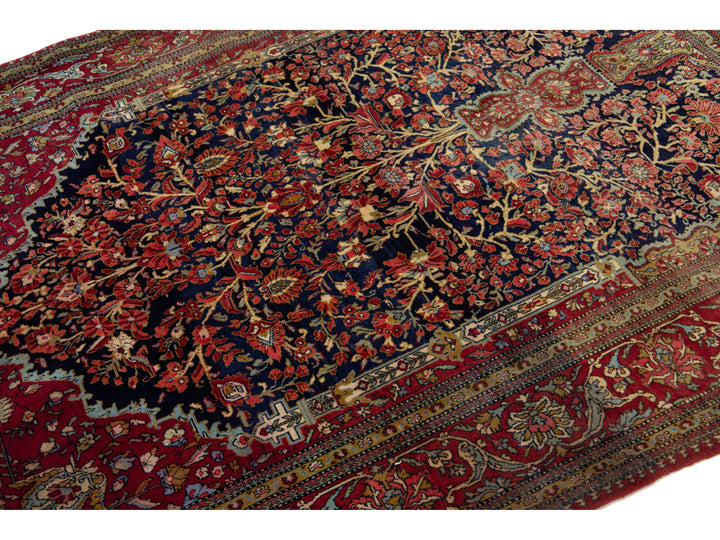 Antique Kashan Wool Rug 5 X 6