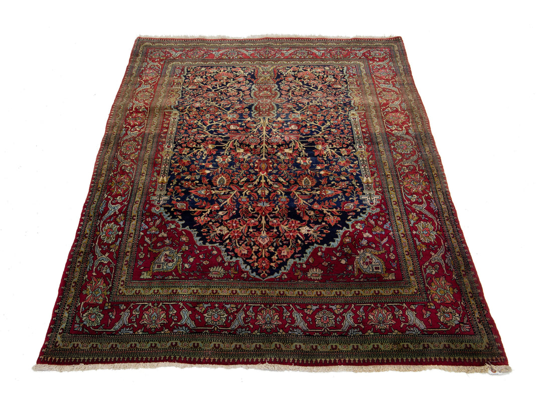 Antique Kashan Wool Rug 5 X 6