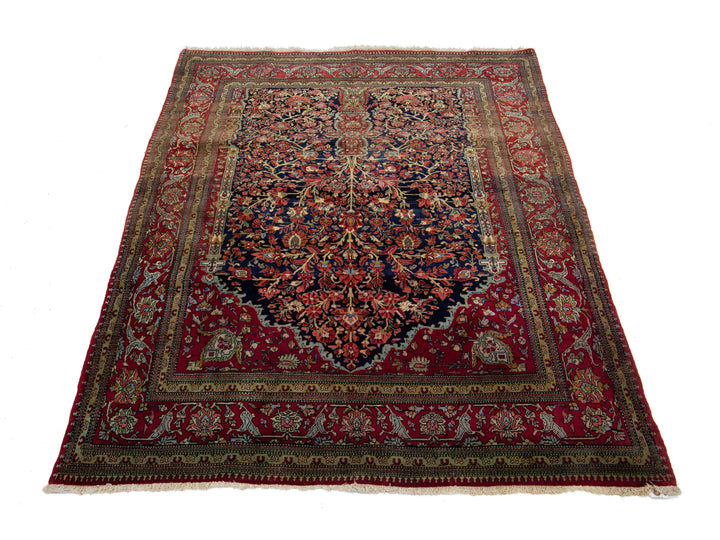 Antique Kashan Wool Rug 5 X 6