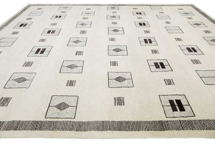 Modern Moroccan Wool Rug 12 X 15