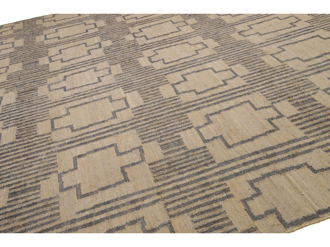 Modern Dhurrie Natural Jute Rug 13 X 15