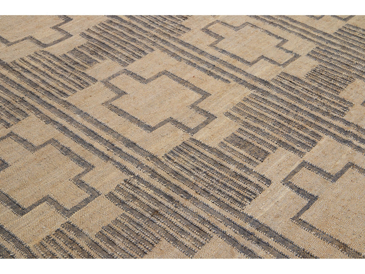 Modern Dhurrie Natural Jute Rug 13 X 16