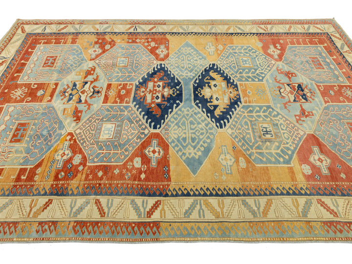 Antique Kazak Wool Rug 7 X 9