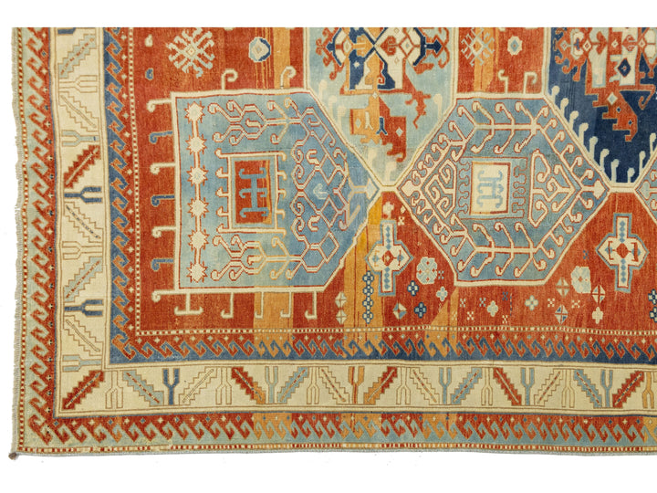 Antique Kazak Wool Rug 7 X 9