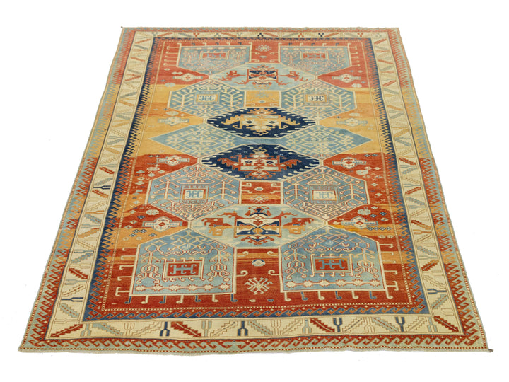 Antique Kazak Wool Rug 7 X 9