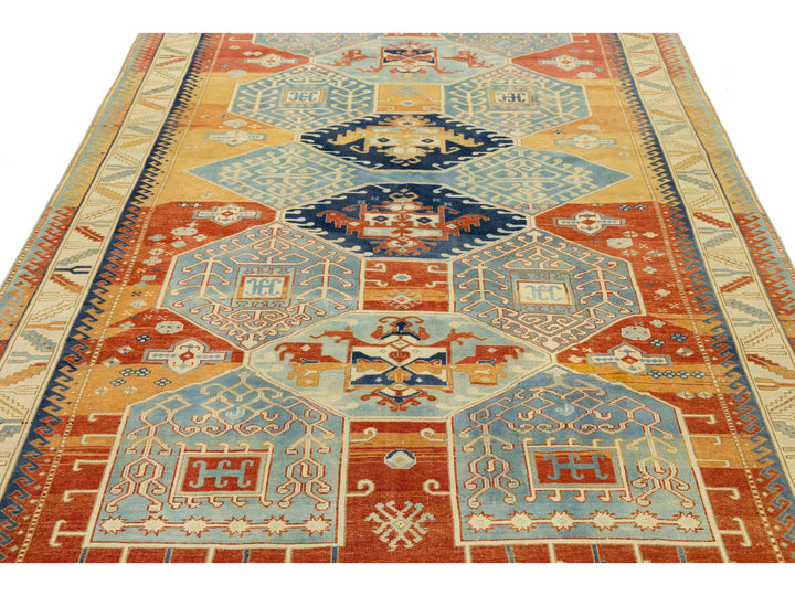 Antique Kazak Wool Rug 7 X 9