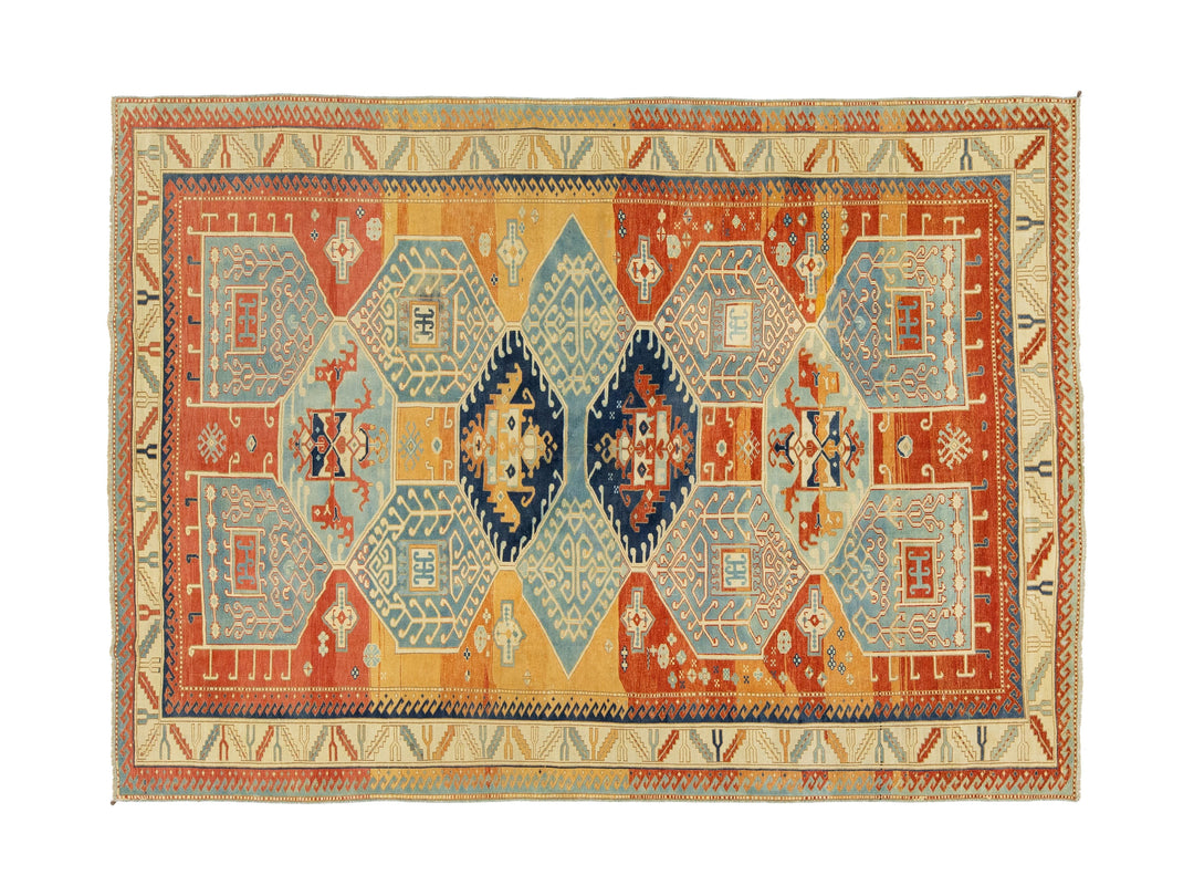 Antique Kazak Wool Rug 7 X 9