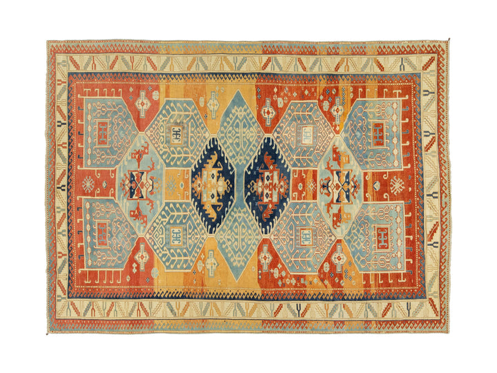 Antique Kazak Wool Rug 7 X 9