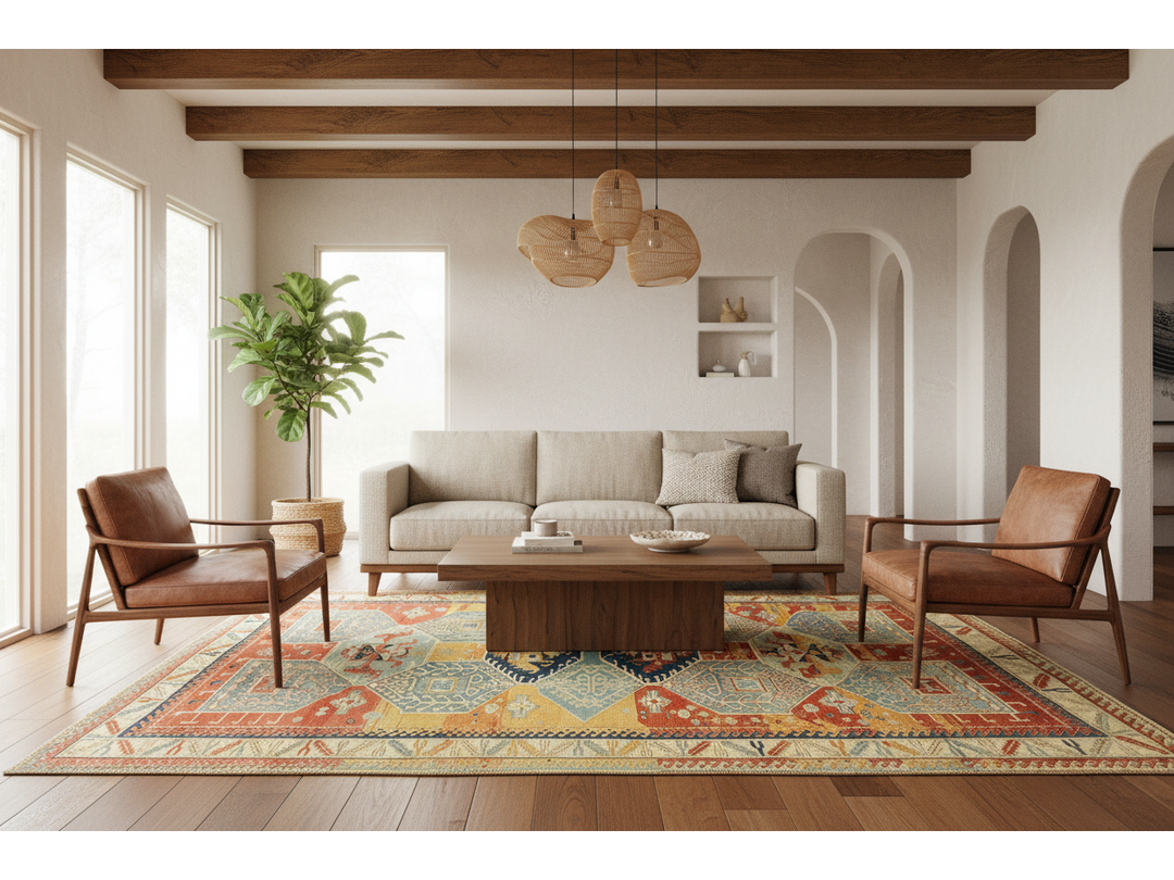 Antique Kazak Wool Rug 7 X 9