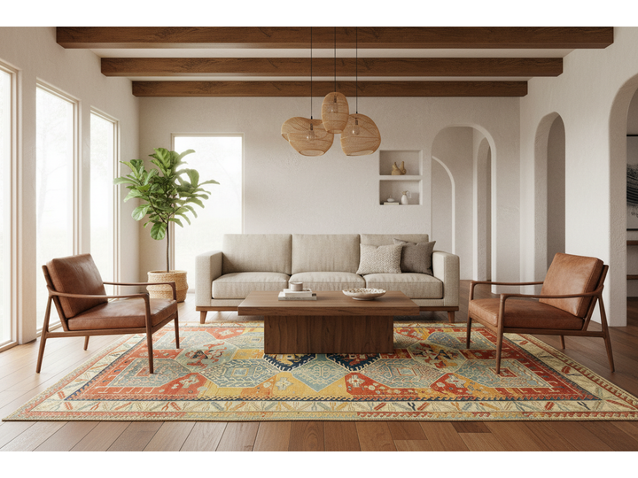 Antique Kazak Wool Rug 7 X 9