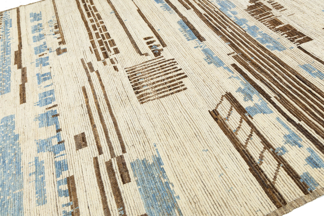 Modern Moroccan Wool Rug 10 X 13