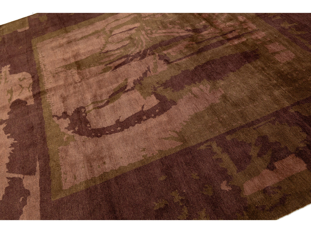 Modern Tibetan Wool and Silk Square Rug 9 X 9