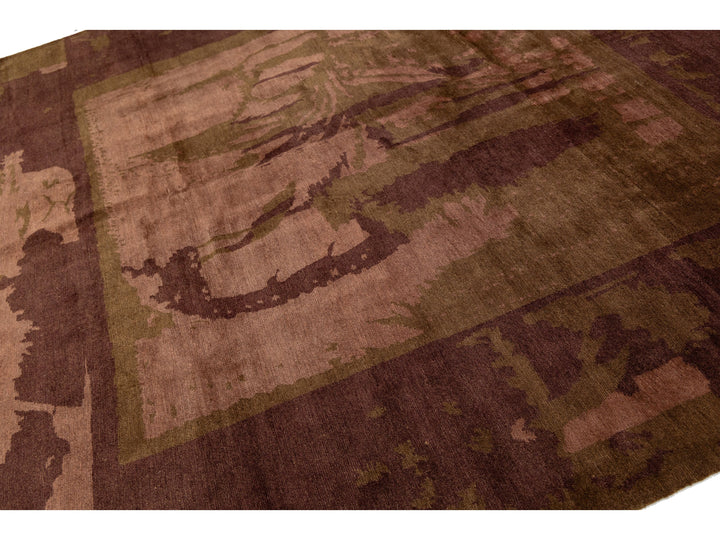 Modern Tibetan Wool and Silk Square Rug 9 X 9