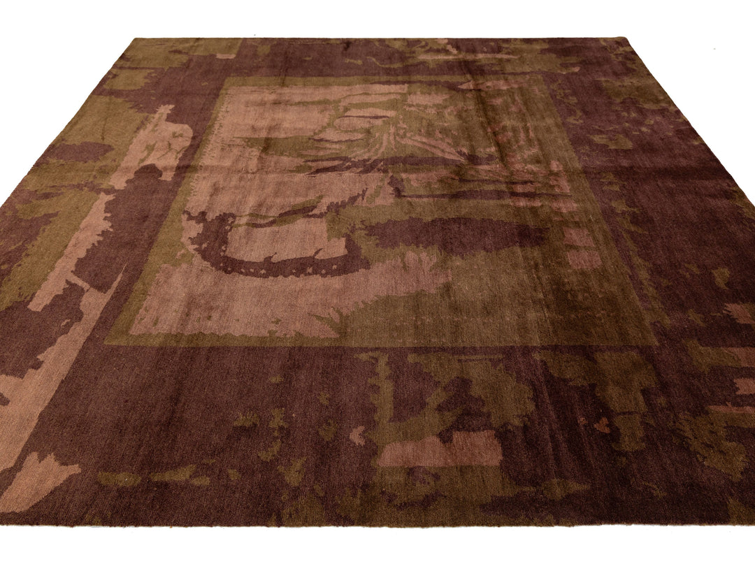 Modern Tibetan Wool and Silk Square Rug 9 X 9