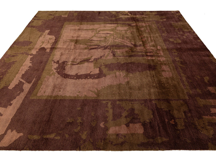 Modern Tibetan Wool and Silk Square Rug 9 X 9