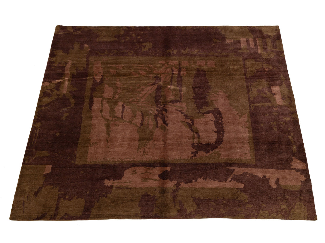 Modern Tibetan Wool and Silk Square Rug 9 X 9