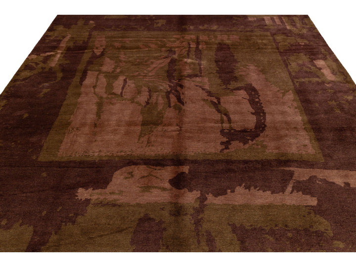 Modern Tibetan Wool and Silk Square Rug 9 X 9