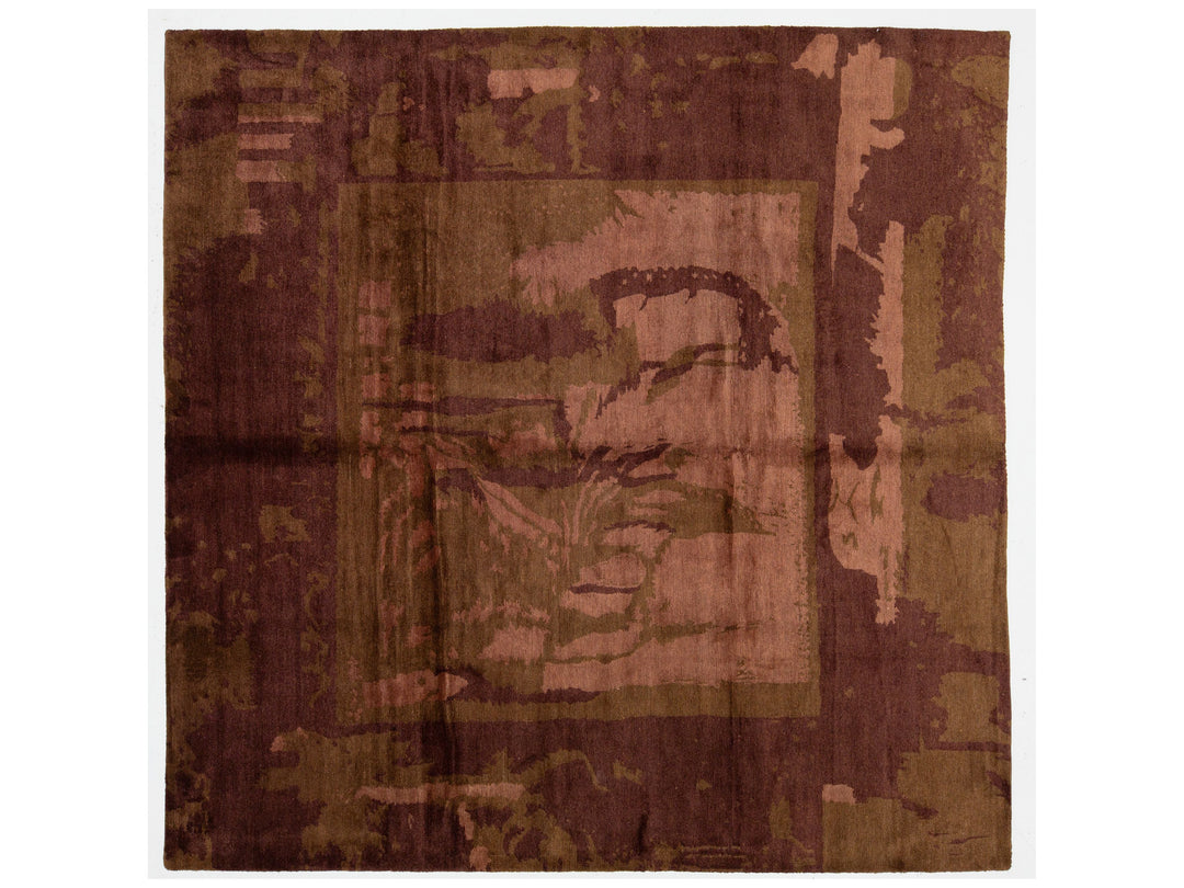 Modern Tibetan Wool and Silk Square Rug 9 X 9