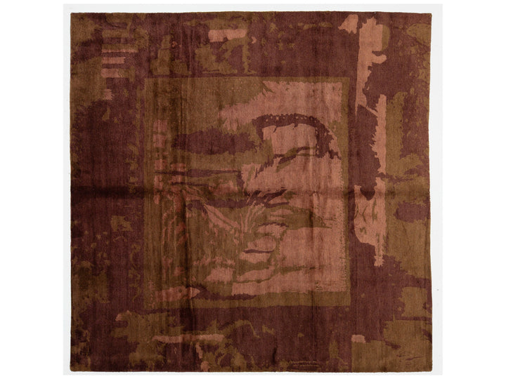 Modern Tibetan Wool and Silk Square Rug 9 X 9