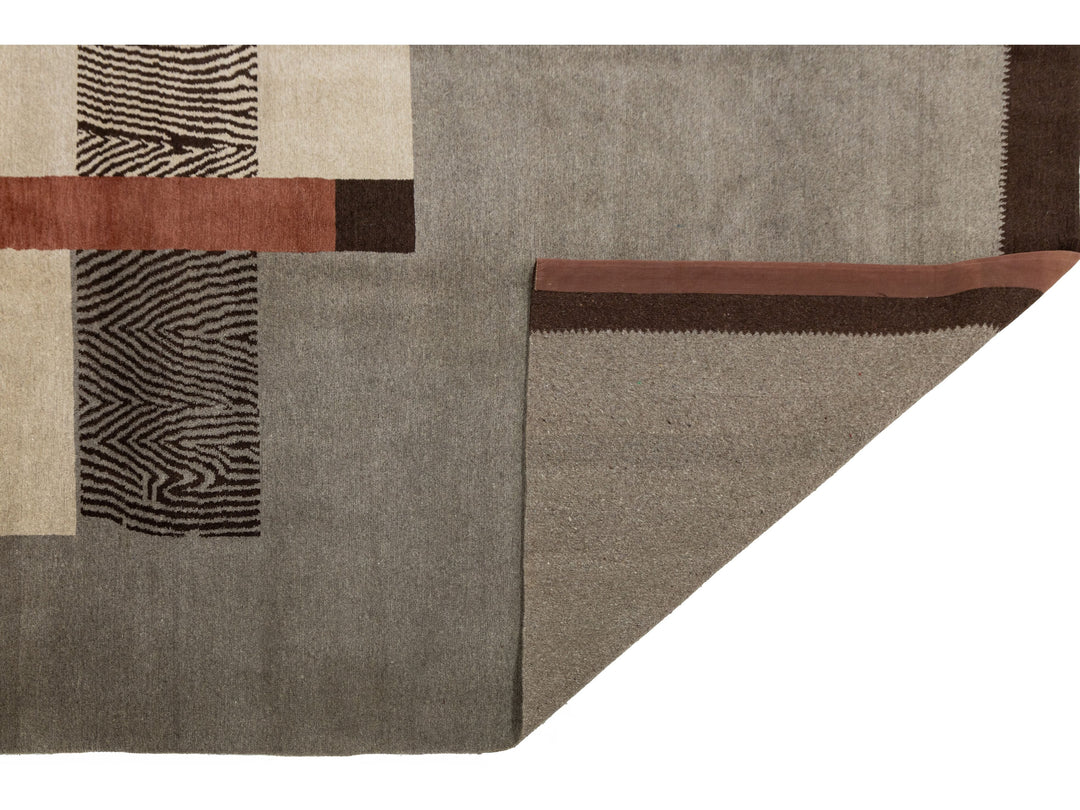 Modern Tibetan Wool and Silk Square Rug 10 X 10