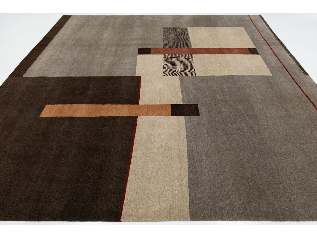 Modern Tibetan Wool and Silk Square Rug 10 X 10