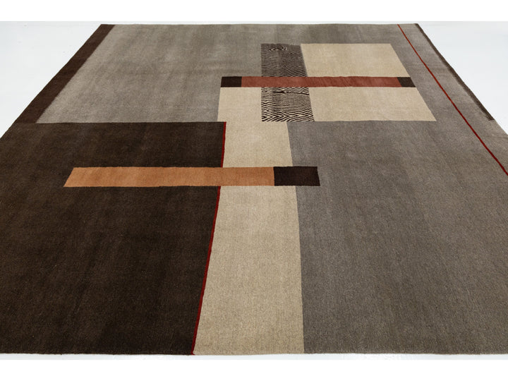 Modern Tibetan Wool and Silk Square Rug 10 X 10