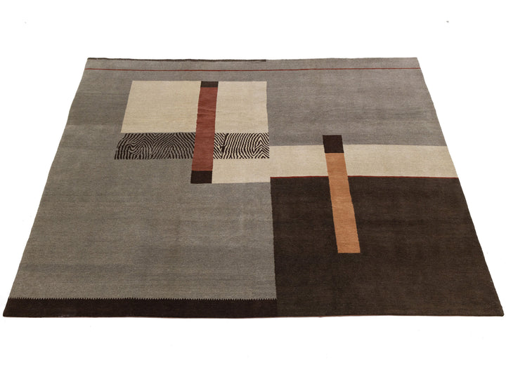 Modern Tibetan Wool and Silk Square Rug 10 X 10