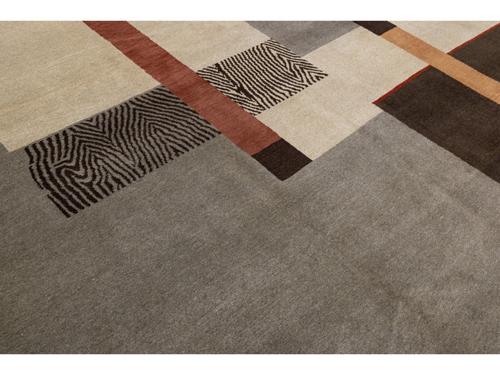 Modern Tibetan Wool and Silk Square Rug 10 X 10