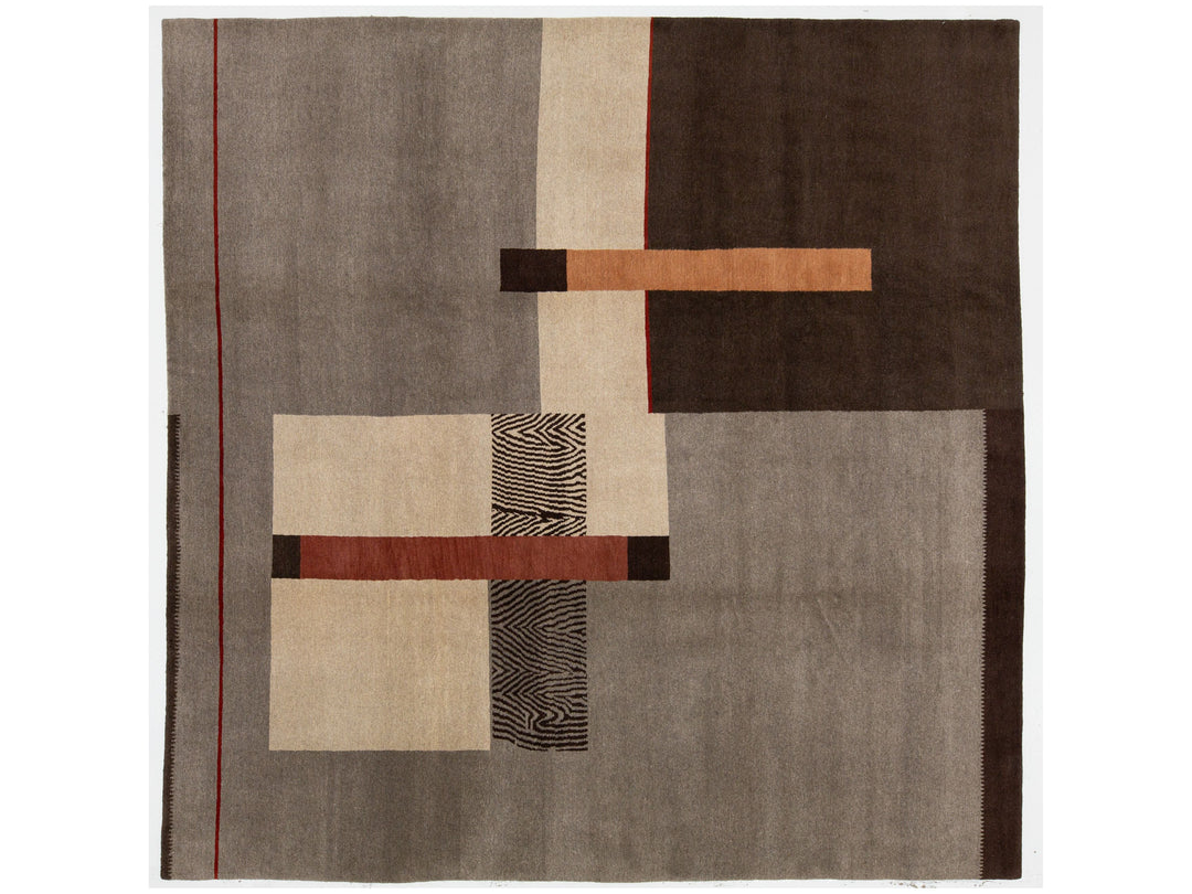 Modern Tibetan Wool and Silk Square Rug 10 X 10