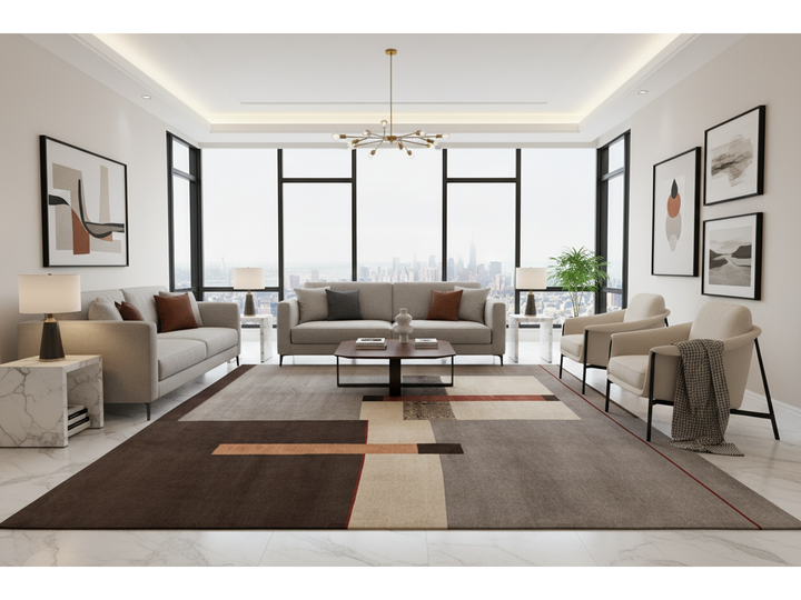 Modern Tibetan Wool and Silk Square Rug 10 X 10