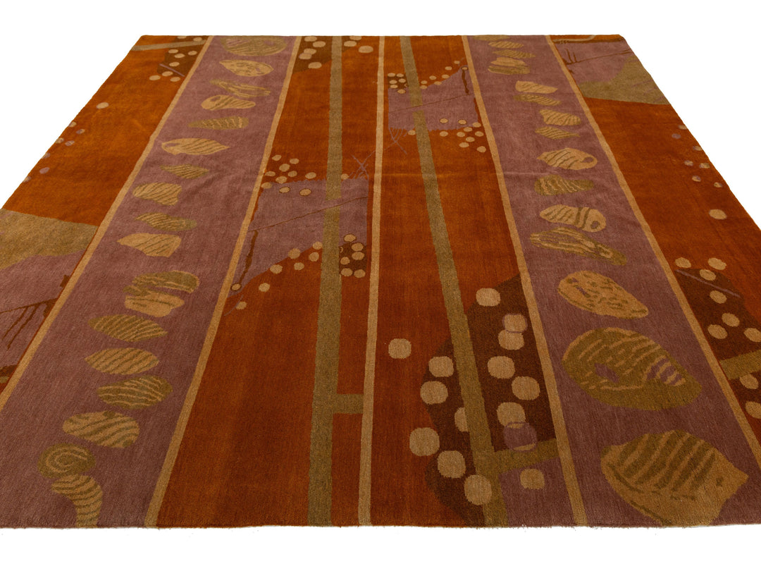 Modern Tibetan Wool and Silk Square Rug 9 X 9