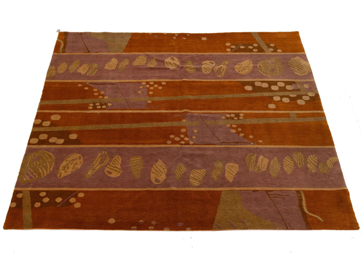 Modern Tibetan Wool and Silk Square Rug 9 X 9