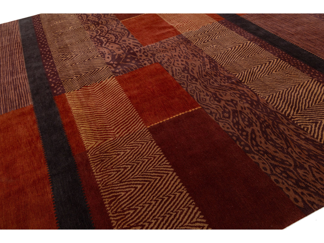 Modern Tibetan Wool and Silk Square Rug 12 X 12