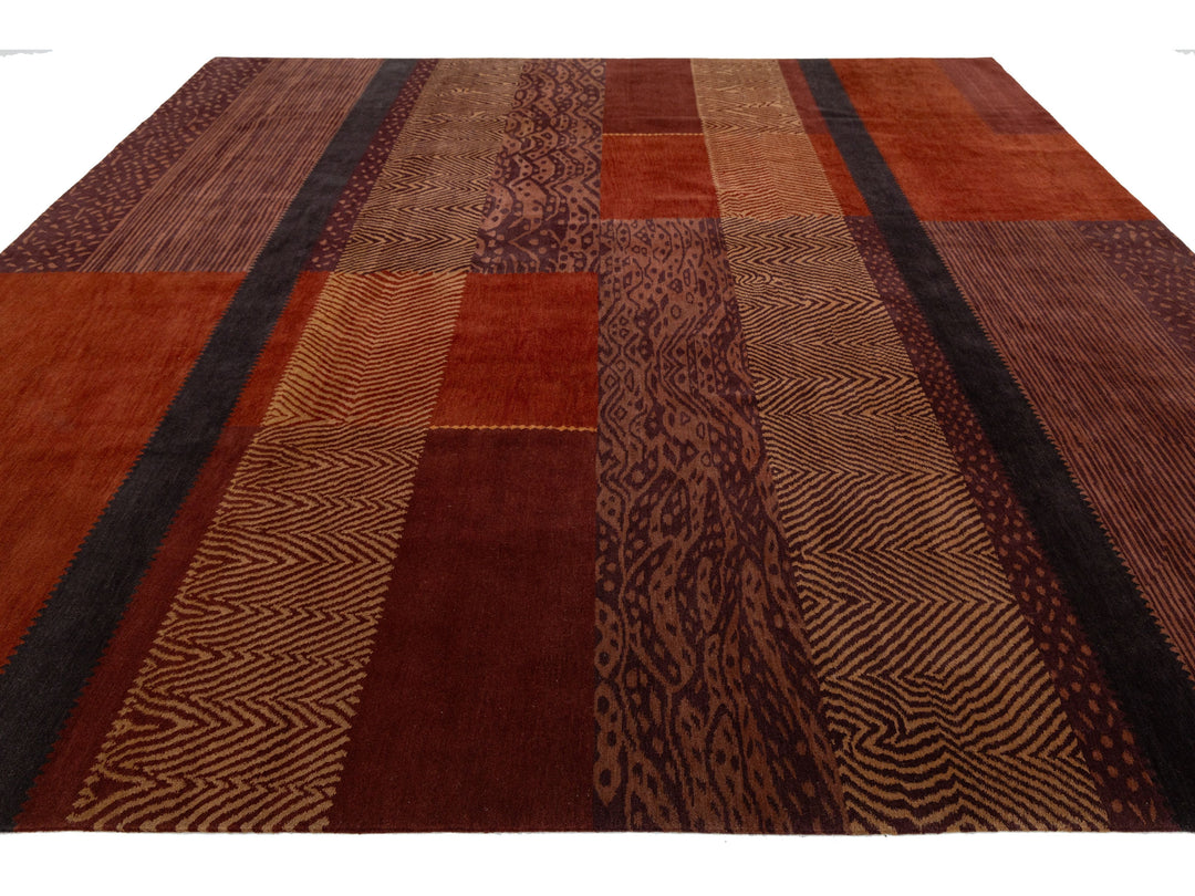 Modern Tibetan Wool and Silk Square Rug 12 X 12