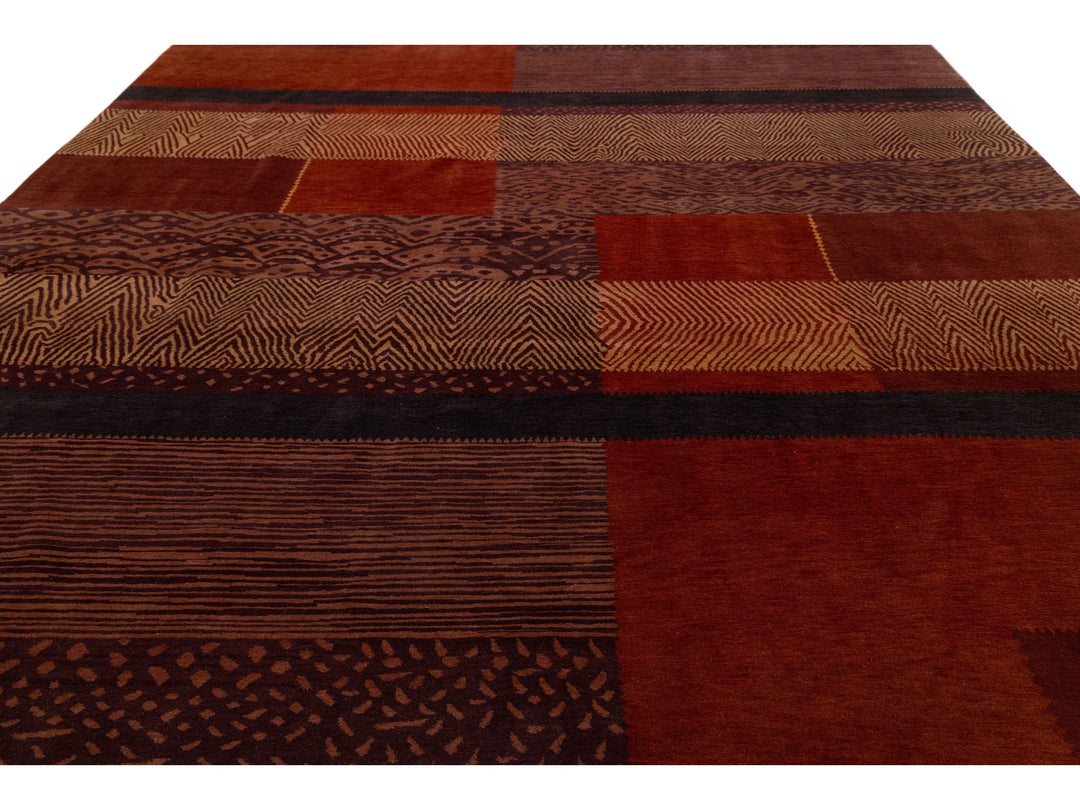 Modern Tibetan Wool and Silk Square Rug 12 X 12