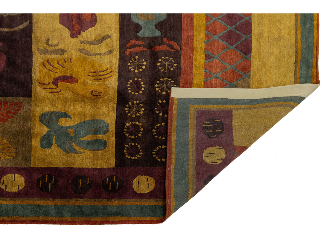 Modern Tibetan Wool and Silk Rug 9 X 12