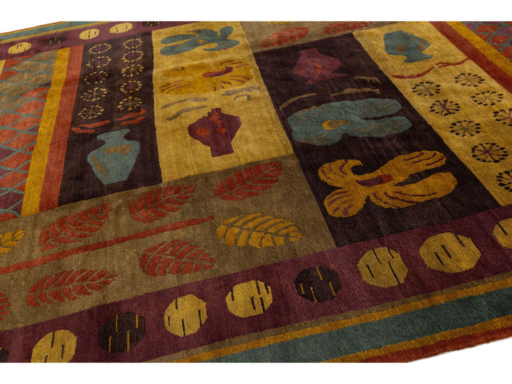 Modern Tibetan Wool and Silk Rug 9 X 12